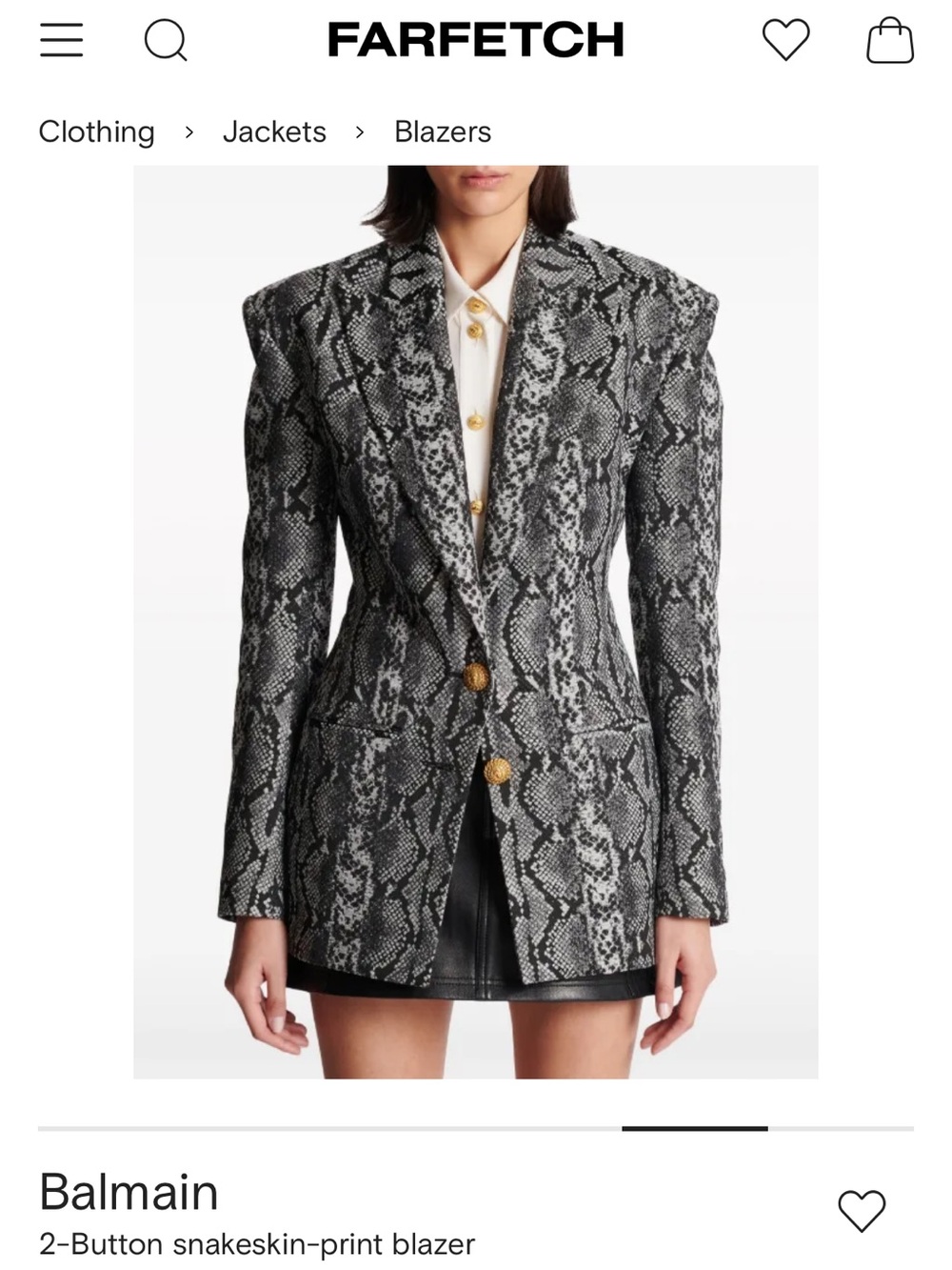 Balmain Black & Grey Snakeskin-Print Double-Button Blazer